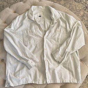 American Eagle Outfitters White Striped Casual Button Down Shirt